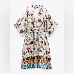 Zara ITALIAN FABRIC Long Cardigan Kardigan Kimono Bunga Wanita M/L